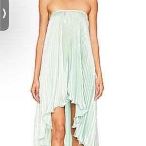 Strapless Pleated High-Low Dress in Mint Green
